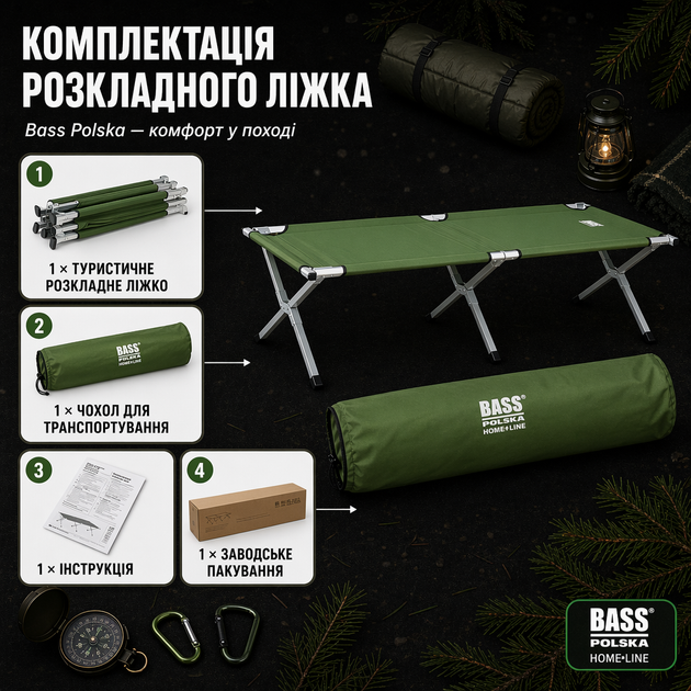 Раскладная туристическая кровать BASS POLSKA, 190 × 70 × 45 см - изображение 2