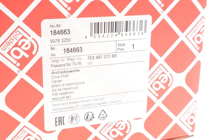Приводний вал FEBI 184663 Volkswagen Transporter, Multivan 7H0407452PX, 7H0407452JX, 7H0407452JV - изображение 2