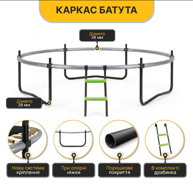 Батут садовий LEOBRO Premium Pro 10FT GREEN Батут спортивний 312 см з внутрішньою захисною сіткою для дому та вулиці дитячий - Фото 3 Батут садовий LEOBRO Premium Pro 10FT GREEN Батут спортивний 312 см з внутрішньою захисною сіткою для дому та вулиці дитячий - зображення 3