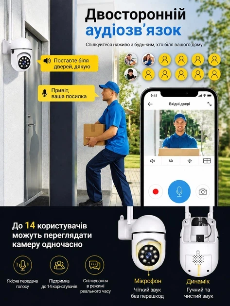 Камера видеонаблюдения уличная Wi Fi внешнего видеонаблюдения вайфай видеокамера наблюдения на улицу для дома для квартиры беспроводная поворотная ip wifi camera V360 Pro комплект 3 штуки - изображение 4