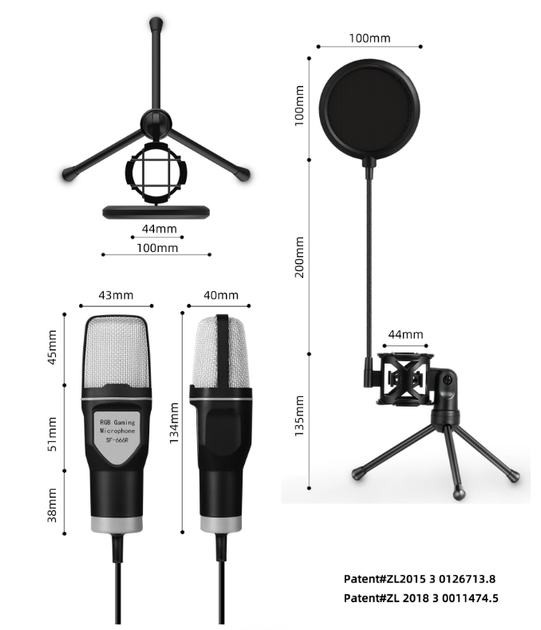 YANMAI USB-микрофон с RGB-подсветкой SF666R Конденсаторный микрофон антивибрационным креплением - Фото 2 YANMAI USB-микрофон с RGB-подсветкой SF666R Конденсаторный микрофон антивибрационным креплением - изображение 2