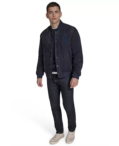 Чоловіча куртка-бомбер Tommy Hilfiger Varsity - Premium Еко-Замша (Water Resistant / Не боїться води L Темно-синя - зображення 4