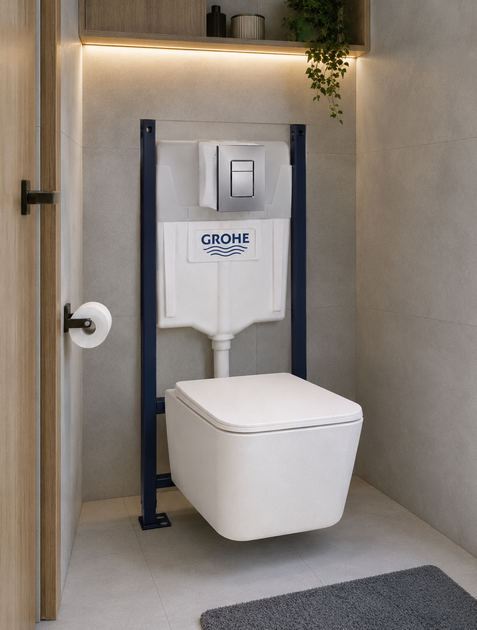 Інсталяція Grohe Rapid SL 38840000 (UA3873200A) з панеллю змиву Skate Cosmopolitan 38732000 + унітаз Devit Linea Rimless DLI30401111W Vortex Flush з сидінням Soft Close дюропласт - зображення 6
