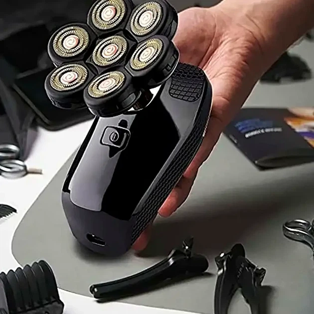 Водонепроницаемый электробритвенный набор с 7 насадками USB зарядка роторная бритва черный цвет для мужчин - изображение 15