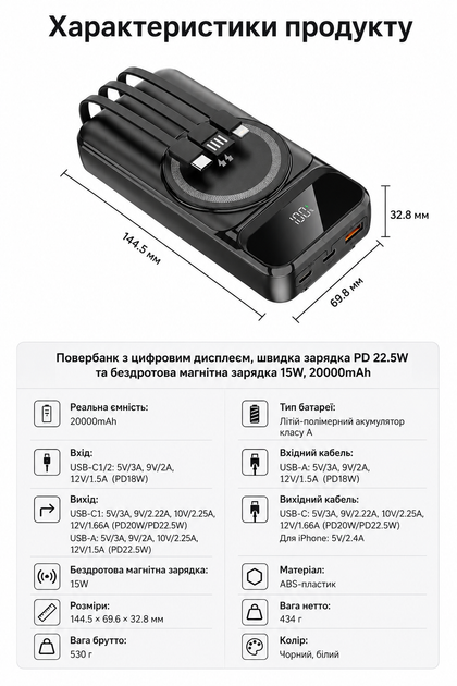 Магнітний бездротовий Power Bank 20000mAh MagSafe 22.5W - Фото 8 Магнітний бездротовий Power Bank 20000mAh MagSafe 22.5W - зображення 8