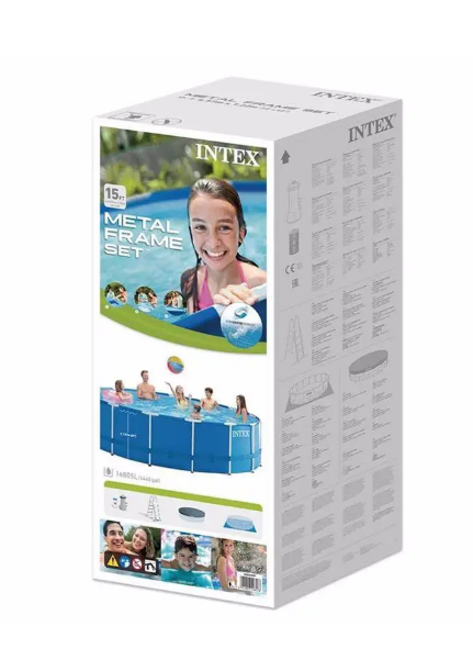 Круглий каркасний великий басейн для всієї родини повний комплект Intex з фільтром, драбиною, підстилкою і тентом 457 x 122 cм - зображення 5