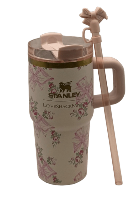 Термос термочашка Stanley Quencher H2.0 Tumbler з нержавіючої сталі 0,59 л LoveShackFancy Floral Ribbon Pink KT6007864 - зображення 5