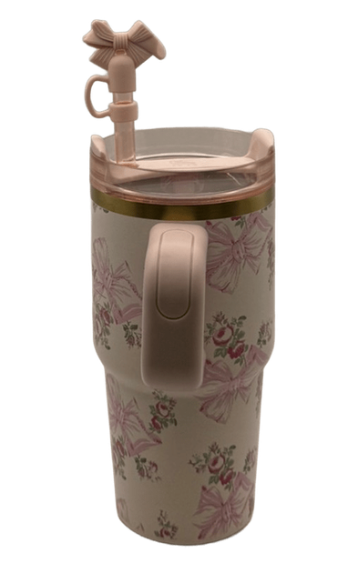 Термос термочашка Stanley Quencher H2.0 Tumbler з нержавіючої сталі 0,59 л LoveShackFancy Floral Ribbon Pink KT6007864 - зображення 8