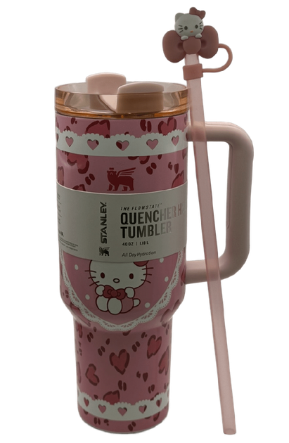 Термос термочашка Stanley Quencher H2.0 Tumbler Світиться у темряві 1,18 л Hello Kitty Pink Love Edition KT7001978 - зображення 5
