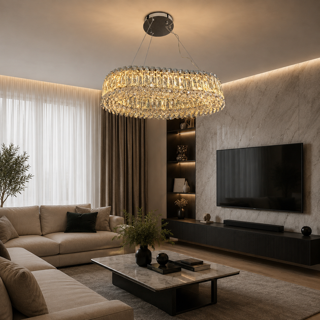 Кришталева LED люстра хром - Фото 2 Кришталева LED люстра хром - зображення 2
