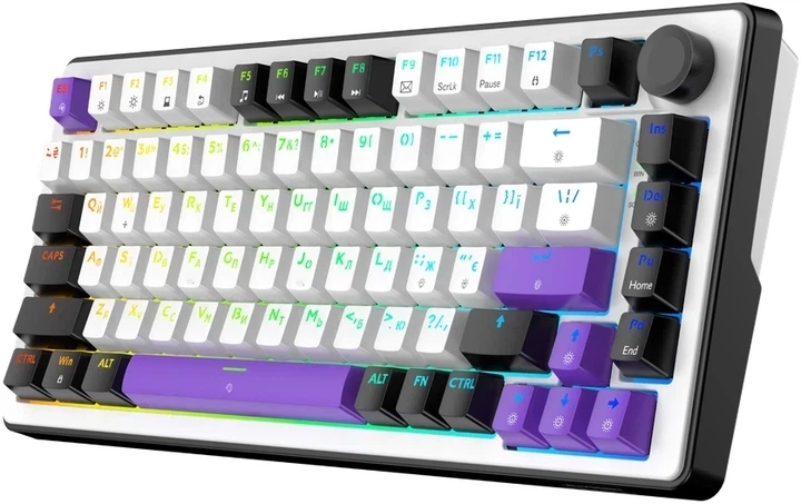 Клавіатура бездротова Hator Hellyberry HK75 Mechanical Linear RGB Wireless/Bluetooth/USB White/Violet (HK75_wireless) - Фото 3 Клавіатура бездротова Hator Hellyberry HK75 Mechanical Linear RGB Wireless/Bluetooth/USB White/Violet (HK75_wireless) - зображення 3