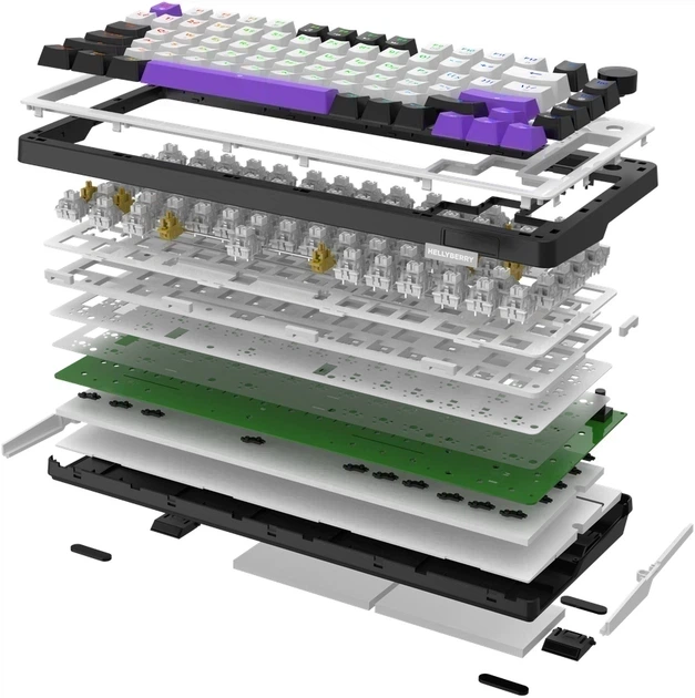 Клавіатура бездротова Hator Hellyberry HK75 Mechanical Linear RGB Wireless/Bluetooth/USB White/Violet (HK75_wireless) - Фото 8 Клавіатура бездротова Hator Hellyberry HK75 Mechanical Linear RGB Wireless/Bluetooth/USB White/Violet (HK75_wireless) - зображення 8