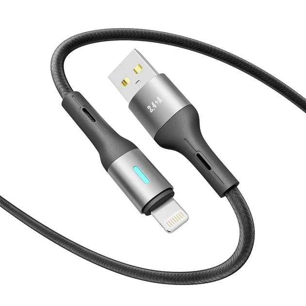 Кабель для зарядки и обмена данными Yoki YK-LE17 LED Series USB/Lightning 12W 2.4A/5V 2 m Black - изображение 3
