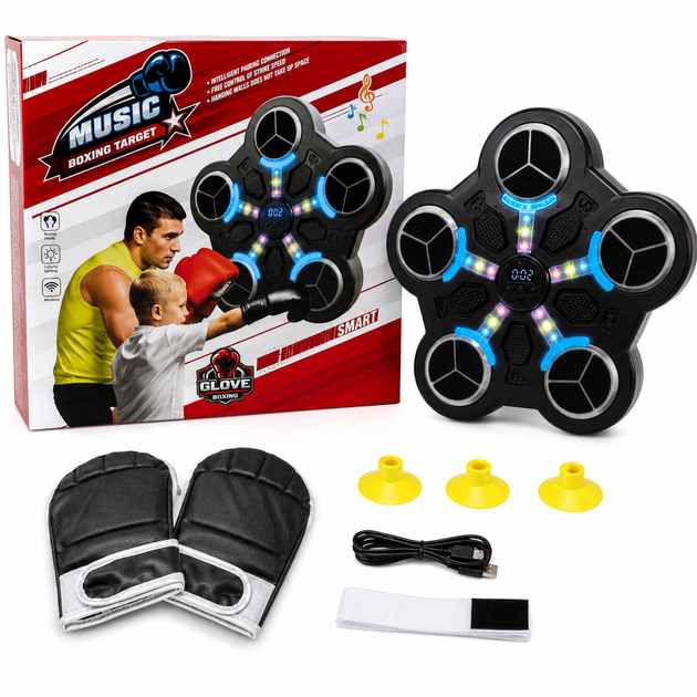 Игровой боксерский тренажер Music Boxing Target с подсветкой и перчатками для детей - Фото 1 Игровой боксерский тренажер Music Boxing Target с подсветкой и перчатками для детей - изображение 1