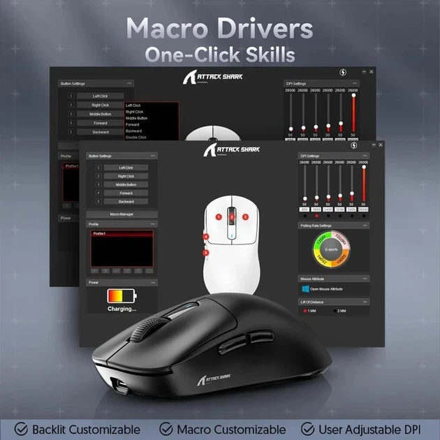 Бездротова ATTACK SHARK X3 Чорна Ігрова Мишка PAW3395 для ПК Радіоканал / Bluetooth - Фото 6 Бездротова ATTACK SHARK X3 Чорна Ігрова Мишка PAW3395 для ПК Радіоканал / Bluetooth - зображення 6