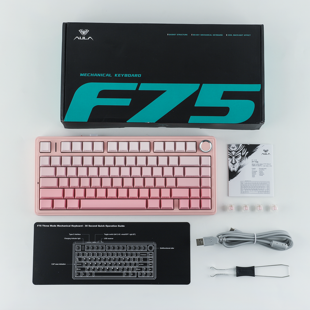 Клавіатура механічна безпровідна Aula F75 з RGB та підтримкою HOT SWAP Pink - изображение 4