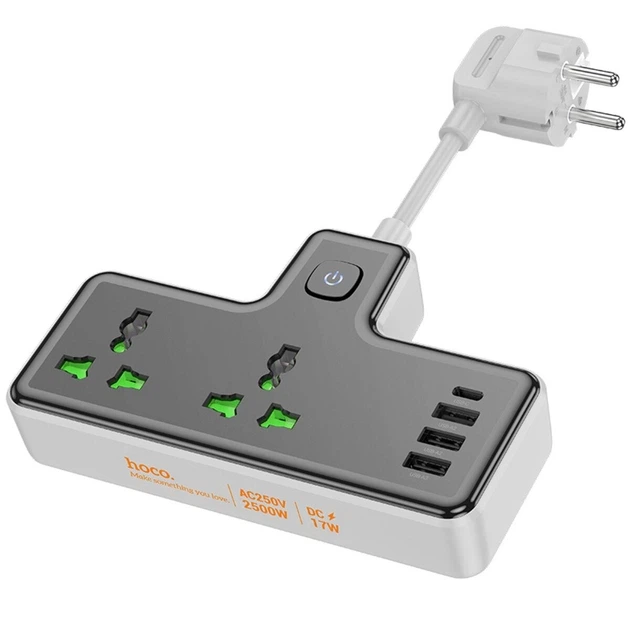 Мережевий подовжувач Hoco AC11A Voyage 2-Position Expansion Socket (1C3A) (8.5 cm) Black - зображення 2
