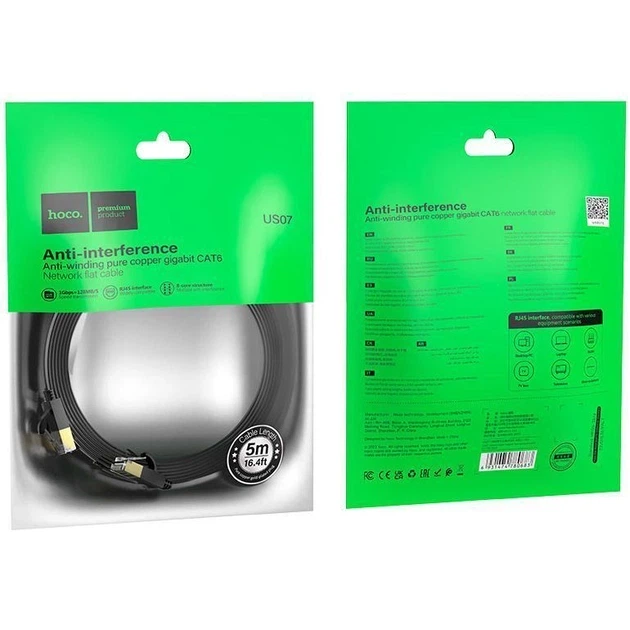 Патч-корд Hoco US07 General Pure Copper Flat Network Cable 5m Black - изображение 6