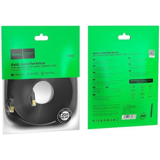 Патч-корд Hoco US07 General Pure Copper Flat Network Cable 20m Black - изображение 7