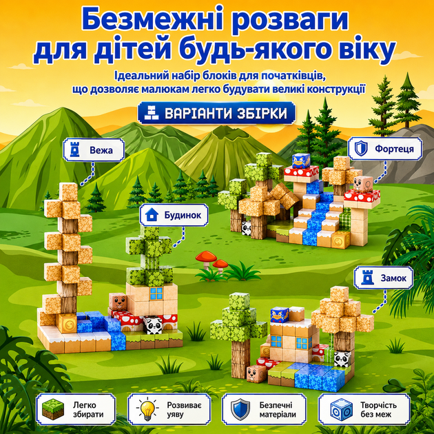 Магнітний конструктор Minecraft Лісовий Біом з Водоспадом 100 деталей — ПОРИНЬ У СВІТ МАЙНКРАФТ - Фото 4 Магнітний конструктор Minecraft Лісовий Біом з Водоспадом 100 деталей — ПОРИНЬ У СВІТ МАЙНКРАФТ - зображення 4