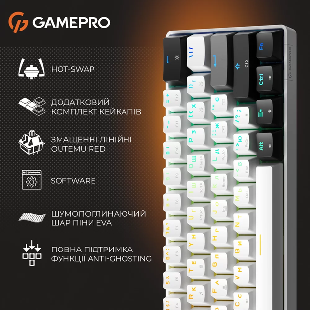 Клавиатура GamePro Genesis Infinity MK130BW Black/White - изображение 13