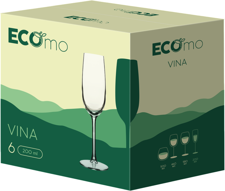 Набор бокалов для игристого Ecomo Vina 200 мл x 6 шт (J5301) - Фото 2 Набор бокалов для игристого Ecomo Vina 200 мл x 6 шт (J5301) - изображение 2