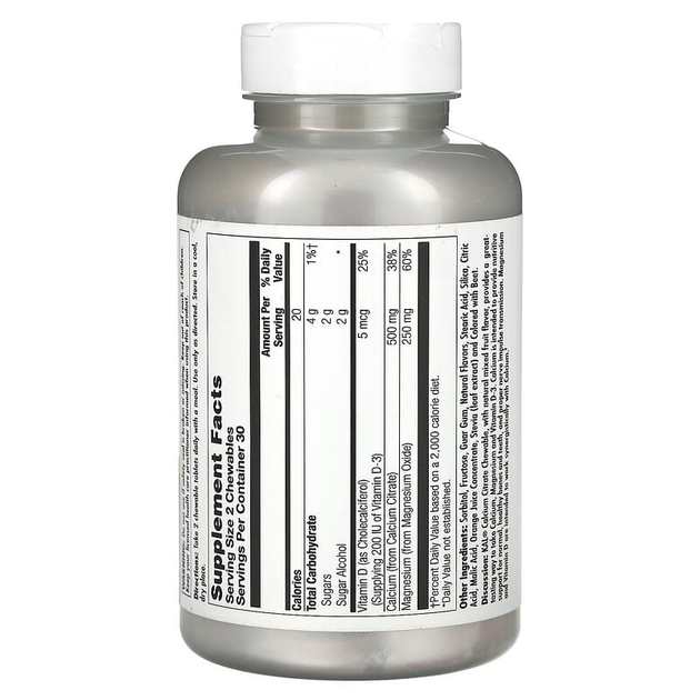 Цитрат кальция KAL "Calcium Citrate+" с магнием и витамином D3, вкус фруктовое ассорти, 500 мг (60 жевательных таблеток) - изображение 2