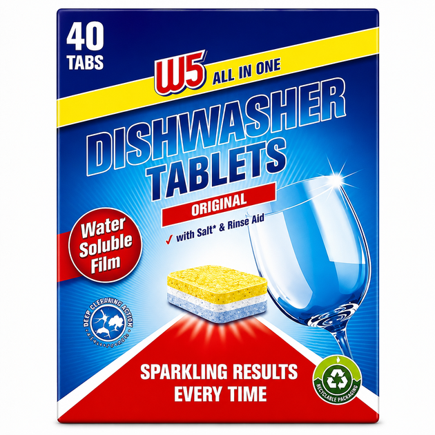 Таблетки для посудомийних машин W5 Classic 40 шт 4335619073586 - Фото 1 Таблетки для посудомийних машин W5 Classic 40 шт 4335619073586 - зображення 1