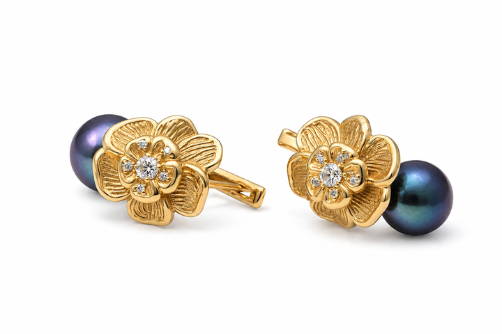 Серьги из желтого золота 585 пробы с черным жемчугом S-0399 - Фото 3 Серьги из желтого золота 585 пробы с черным жемчугом S-0399 - изображение 3