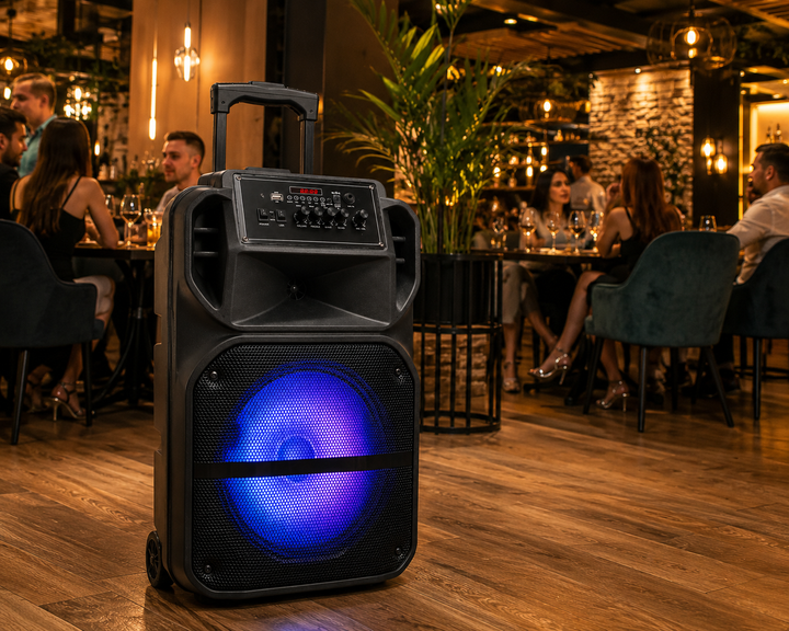 Портативная акустическая система LiGE-1722 Bluetooth колонка с беспроводным микрофоном, FM, USB, AUX, аккумуляторная - изображение 6