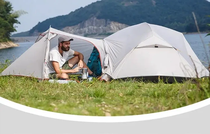 Намет туристичний 2-місний NatureHike Mongar II легкий 2.18 кг 20D nylon silicone водостійкість 4000 мм 215×135 см 2 входи 2 тамбури з footprint NH17T007-M сірий - зображення 3