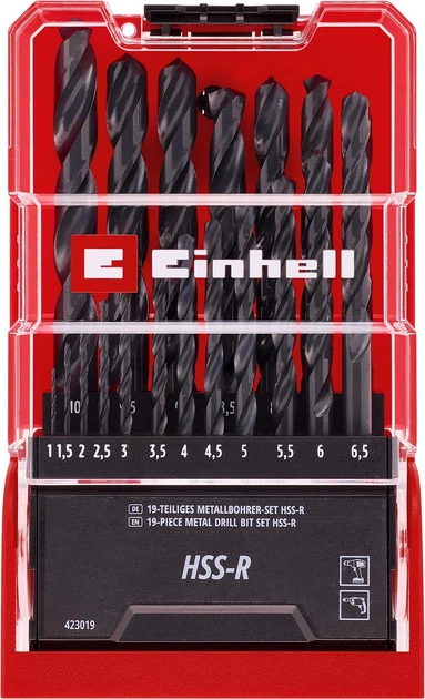 Набір свердел Einhell для металу HSS-R Black 19 шт. (49423019) - Фото 1 Набір свердел Einhell для металу HSS-R Black 19 шт. (49423019) - зображення 1