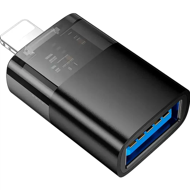 Адаптер Lightning USB Hoco UA36 OTG 480Mbps чорний алюмінієвий 34x10x17мм для підключення пристроїв - зображення 12