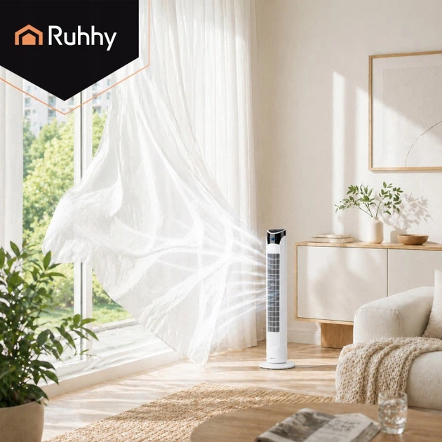 Вентилятор колонний Ruhhy 83 см 45 Вт LED-дисплей, таймер 12 год, пультом ДК, тиха робота Білий (27833) - Фото 3 Вентилятор колонний Ruhhy 83 см 45 Вт LED-дисплей, таймер 12 год, пультом ДК, тиха робота Білий (27833) - зображення 3