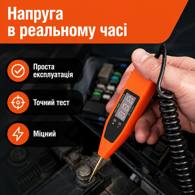Цифровий автомобільний тестер напруги SR75 5–32V помаранчевий - зображення 3