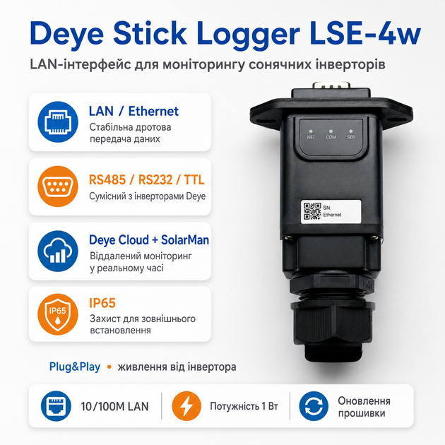 LAN-интерфейс Deye Stick Logger LSE-4w для инверторов RS485 RS232 TTL IP65 Black - изображение 2