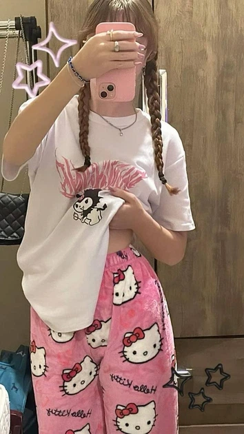 Штани піжамні плюшеві Hello Kitty рожевого кольору, теплі домашні штани Хеллоу Кітті L - Фото 2 Штани піжамні плюшеві Hello Kitty рожевого кольору, теплі домашні штани Хеллоу Кітті L - зображення 2