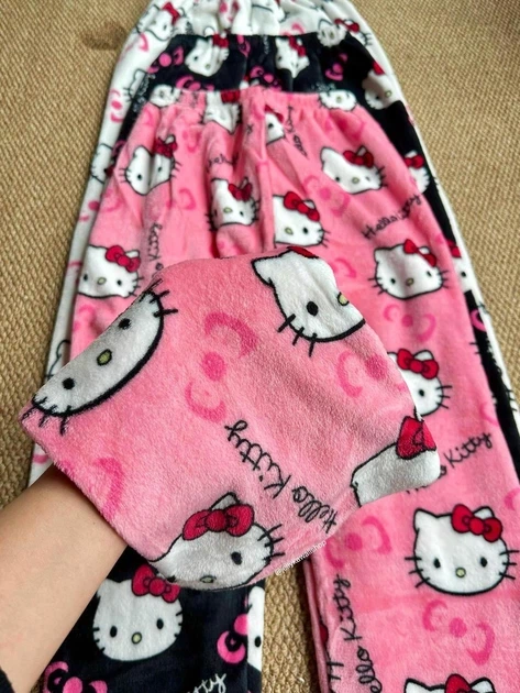 Штани піжамні плюшеві Hello Kitty рожевого кольору, теплі домашні штани Хеллоу Кітті L - Фото 3 Штани піжамні плюшеві Hello Kitty рожевого кольору, теплі домашні штани Хеллоу Кітті L - зображення 3