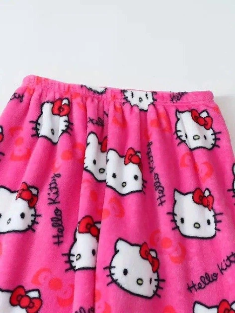Штани піжамні плюшеві Hello Kitty рожевого кольору, теплі домашні штани Хеллоу Кітті L - Фото 4 Штани піжамні плюшеві Hello Kitty рожевого кольору, теплі домашні штани Хеллоу Кітті L - зображення 4