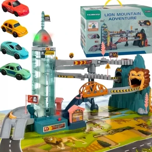 Игровой детский автотрек с лифтом и препятствиями Lion Mountain Adventure цветной пластик для детей от 3 лет - Фото 2 Игровой детский автотрек с лифтом и препятствиями Lion Mountain Adventure цветной пластик для детей от 3 лет - зображення 2