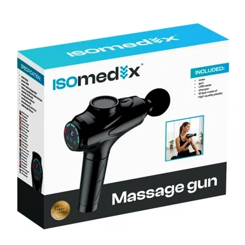 Массажный пистолет ISOMEDIX 45 Вт 12 насадок черный для тела и спины с аккумулятором и USB зарядкой - изображение 3