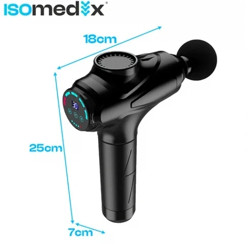 Массажный пистолет ISOMEDIX 45 Вт 12 насадок черный для тела и спины с аккумулятором и USB зарядкой - изображение 4