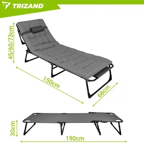 Складной садовый шезлонг с подушкой 192x68x28 см Trizand для отдыха и кемпинга грузоподъемность до 120 кг - Фото 3 Складной садовый шезлонг с подушкой 192x68x28 см Trizand для отдыха и кемпинга грузоподъемность до 120 кг - изображение 3