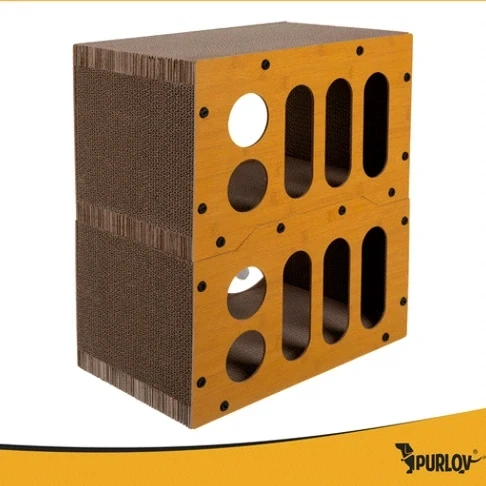 Когтеточка для кошек двухэтажный домик Purlov 51,5x45x28 см из гофрированного картона с игрушками - Фото 5 Когтеточка для кошек двухэтажный домик Purlov 51,5x45x28 см из гофрированного картона с игрушками - изображение 5