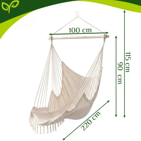 Подвесное кресло гамак 150 кг 220x100 см бежевое Gardlov - изображение 3