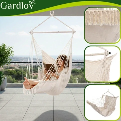 Подвесное кресло гамак 150 кг 220x100 см бежевое Gardlov - изображение 5