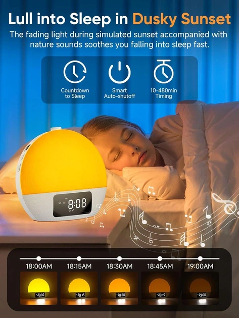 Световой будильник Wake Up Light YF-01 bluetooth-динамик с имитацией восхода и заката Белый - изображение 7