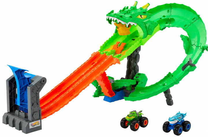 Tor wyścigowy Mattel Hot Wheels Monster Trucks Rekiny vs Dinozaury Smoczy Wyścig (194735309030) - obraz 2