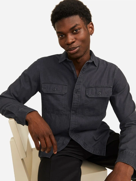 Рубашка хлопковая мужская Jack & Jones 12269262-Black Denim L Темно-синяя (5715612129616) - Фото 4 Рубашка хлопковая мужская Jack & Jones 12269262-Black Denim L Темно-синяя (5715612129616) - изображение 4