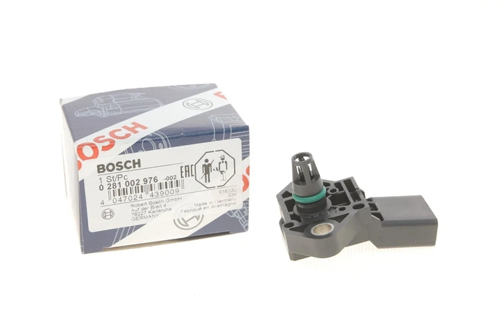 Датчик тиску впускного колектора BOSCH 0 281 002 976 Volkswagen Touareg, Polo, Passat, Touran, Jetta, Caddy, Golf, Tiguan, CC, Scirocco; Audi TT, A1, A7, A6; Skoda Fabia 038906051C, 03G906051E, 03G906051F - Фото 1 Датчик тиску впускного колектора BOSCH 0 281 002 976 Volkswagen Touareg, Polo, Passat, Touran, Jetta, Caddy, Golf, Tiguan, CC, Scirocco; Audi TT, A1, A7, A6; Skoda Fabia 038906051C, 03G906051E, 03G906051F - изображение 1